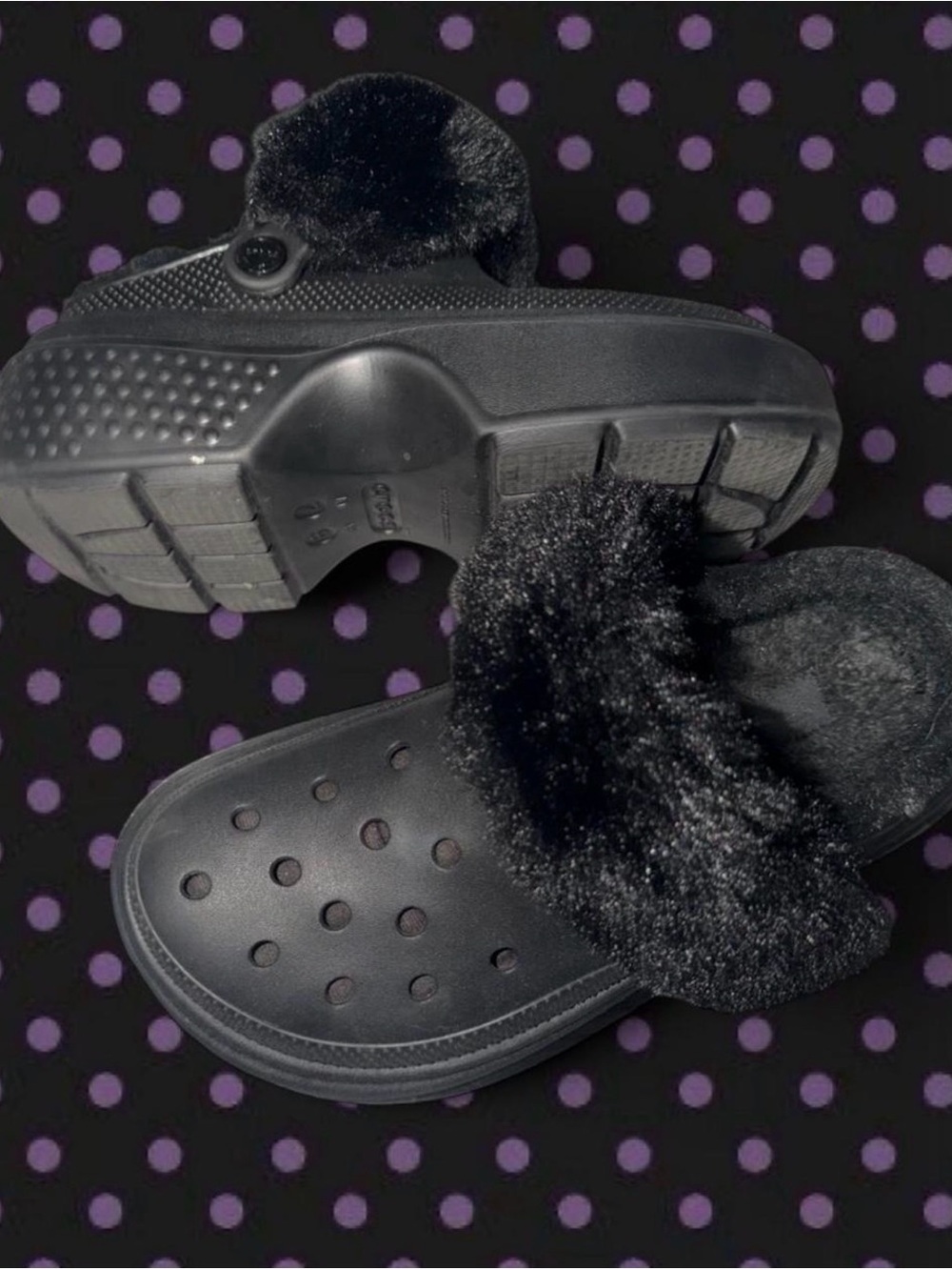CROCS Black Clog with Purple Polka Dot Insole